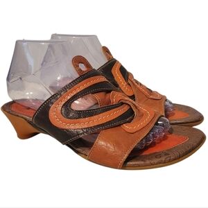 Think! Brown Burnt Orange Leather Sandals with Curved Straps EU 38 US 7.5 Boho